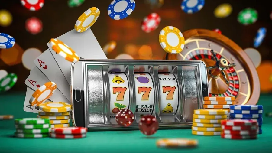 A digital blackjack and roulette table game interface showing cards, chips, and a betting layout